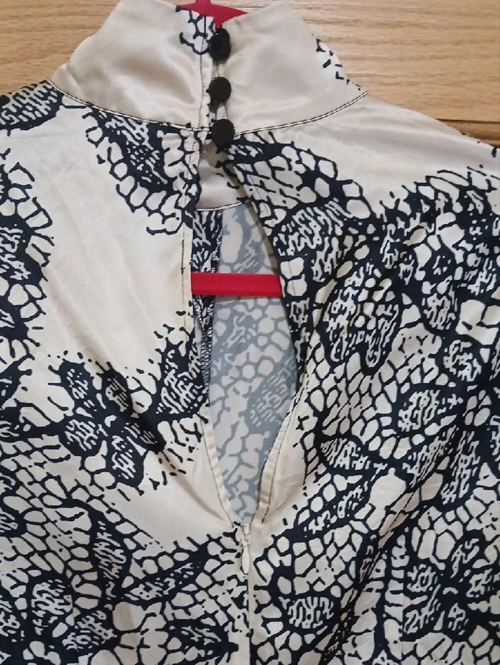 Anthropologie  Black & Cream Printed Long-Sleeve High-Neck Blouse